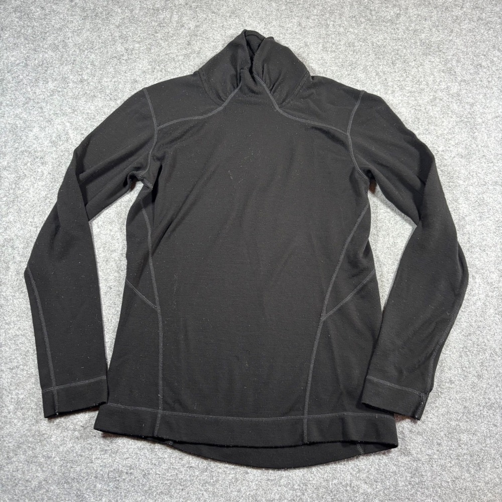 Smartwool Womens Black 100% Merino Wool Funnel Neck Base Layer Top Size L SS223‎